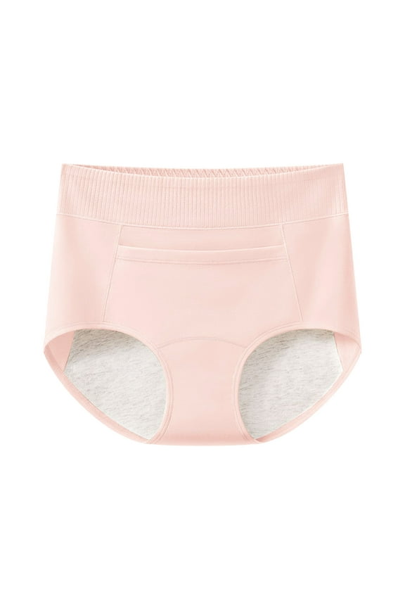 Womens Period Panties High-Rise Waisted Cotton Leak Proof Hip Lift Seamless Underwear with Front Pocket