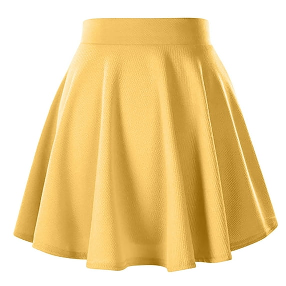 ShomPort Womens Pleated Mini Skirts High Waist Comfy Summer Casual Skirts Plain Solid Color Basic A- Line Short Skirts (4X-Large, Yellow)