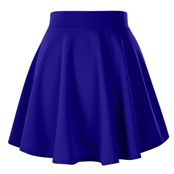 ShomPort Womens Pleated Mini Skirts High Waist Comfy Summer Casual Skirts Plain Solid Color Basic A- Line Short Skirts (5X-Large, Blue)