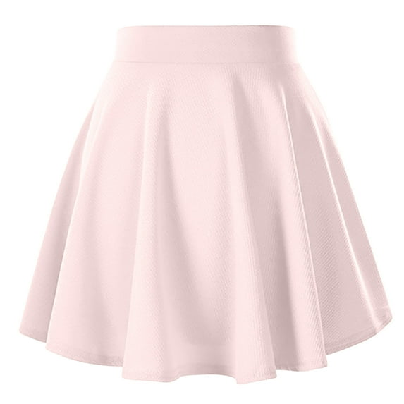 ShomPort Womens Pleated Mini Skirts High Waist Comfy Summer Casual Skirts Plain Solid Color Basic A- Line Short Skirts (Medium, Pink)