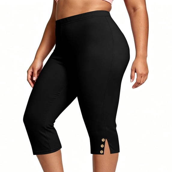 ShomPort Womens Plus Size Capris Comfy Soft Stretchy Lightweight Solid Color Split Lounge Summer Capri Leggings