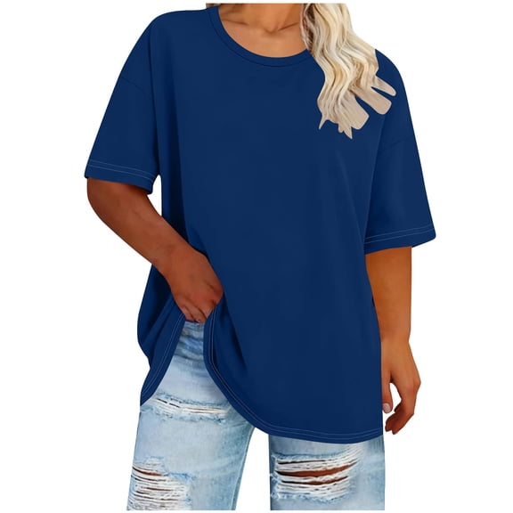 ShomPort Womens Plus Size T-Shirts Crew Neck Short Sleeve Solid Color Loose Base Layer Tees Blouses Breathable Summer Tops