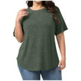 thumbnail image 1 of ShomPort Womens Plus Size Tops Dressy Ribbed Knit Short Sleeve Shirts Crew Neck Spring Summer Tops Business, 1 of 6