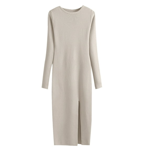 ShomPort Womens Round Neck Long Sleeve Pullover Sweater Dress Ribbed Knit Oversized Sweaters