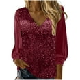 thumbnail image 1 of ShomPort Womens Sequin Tops V Neck Long Sleeve Glitter Shirts Blouse Trendy Evening Going Out Blouse Pullover, 1 of 7