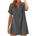 thumbnail image 1 of ShomPort Womens Shirt Dress Summer Casual Cotton Linen Button up V Neck Short Sleeve Mini Dresses Dailywear, 1 of 5