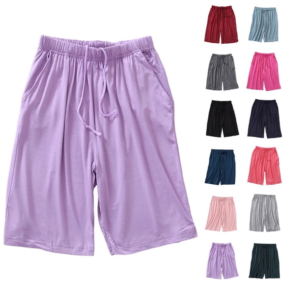 ShomPort Womens Soft Pajama Shorts Comfy Loose Stretchy Drawstring Waist Knee Length Sleep Lounge Short