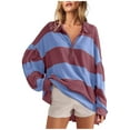 thumbnail image 1 of ShomPort Womens Striped Color Block Oversized Sweatshirt V-Neck Button Down Long Sleeve Pullover Tops, 1 of 1