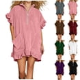 thumbnail image 1 of ShomPort Womens Summer Sweatshirt Dress Oversized Ruffle Cap Sleeve Half Zip V Neck Casual Mini Dresses with Pockets, 1 of 6
