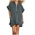 thumbnail image 1 of ShomPort Womens Summer Sweatshirt Dress Oversized Ruffle Cap Sleeve Half Zip V Neck Casual Mini Dresses with Pockets, 1 of 6