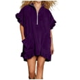 thumbnail image 1 of ShomPort Womens Summer Sweatshirt Dress Oversized Ruffle Cap Sleeve Half Zip V Neck Casual Mini Dresses with Pockets, 1 of 6