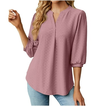 ShomPort Womens Summer Tops Casual 2023 Half Sleeve Crew Neck Ladies Blouse Solid Color Comfy Dressy Basic Tops (X-Large, Watermelon Red)