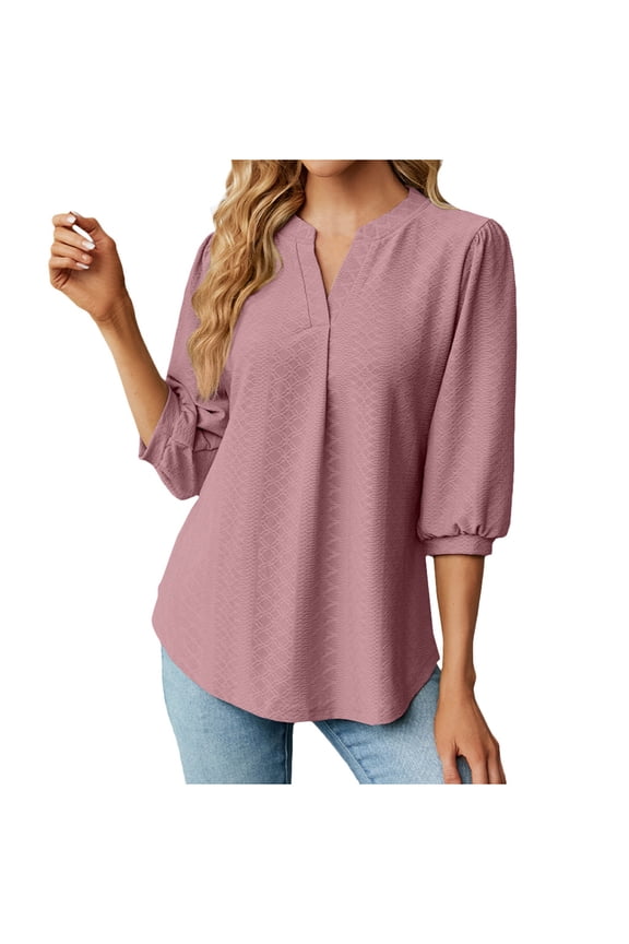 Womens Summer Tops Casual Half Sleeve Crew Neck Ladies Blouse Solid Color Comfy Dressy Basic Tops (X-Large, Watermelon Red)