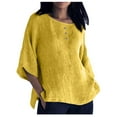 thumbnail image 1 of ShomPort Womens Summer Tops Cotton Linen Casual Crew Neck 3/4 Sleeve Tunic Tops Solid Color Comfy ted Basic Tops (4X-Large, Yellow), 1 of 6