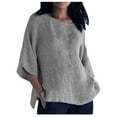 thumbnail image 1 of ShomPort Womens Summer Tops Cotton Linen Casual Crew Neck 3/4 Sleeve Tunic Tops Solid Color Comfy ted Basic Tops (XX-Large, Gray), 1 of 6