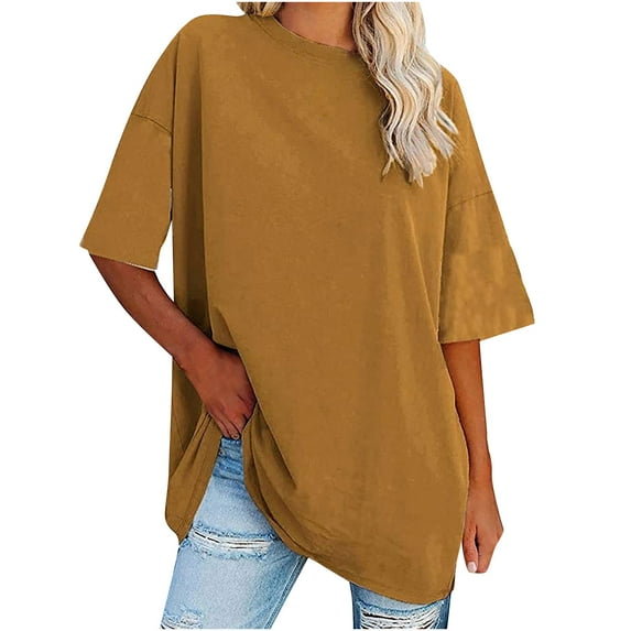 ShomPort Womens Summer Tops Short Sleeve V Neck Comfy Loose ted T-Shirts Solid Color Pullover Casual Tee Basic Tops (Small, Yellow)