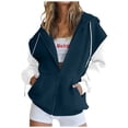 thumbnail image 1 of ShomPort Womens Sweatshirt Patchwork Zip Up Long Sleeve Loose Drawstring Trendy Sports Pockets Hooded Outwear, 1 of 6