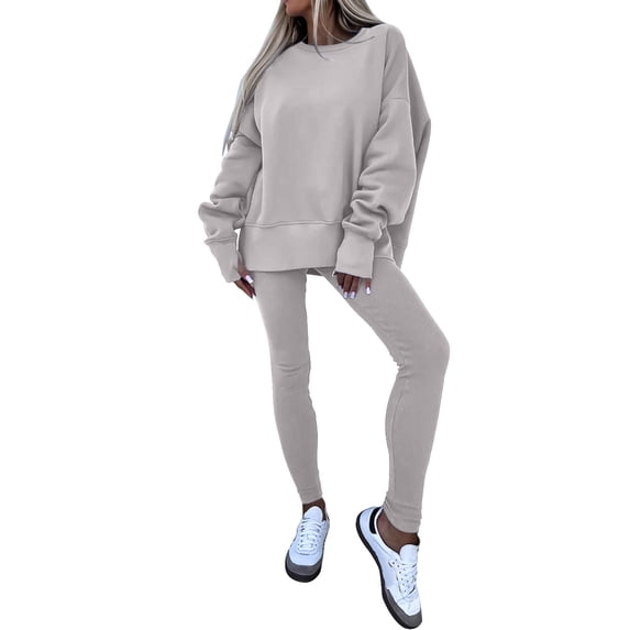 ShomPort Womens Sweatsuit Set Casual Long Sleeve Pullover Tees Tops Ankle Length Slim Pants Solid Color Trendy Outfits