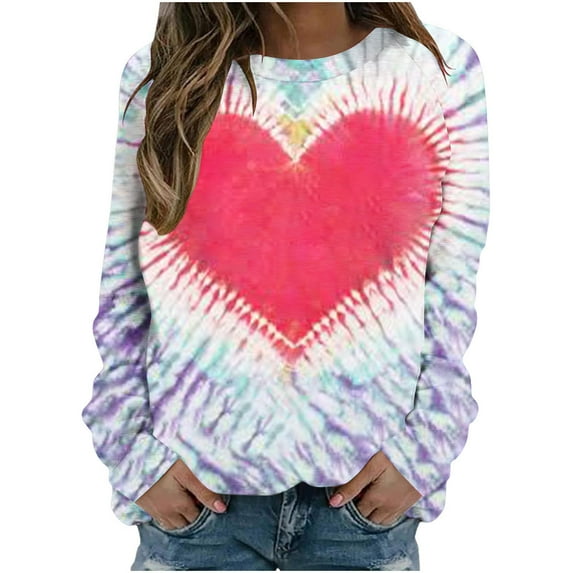 ShomPort Womens Tie Dye Sweatshirts Long Sleeve Round Neck Color Block Print Casual Pullover Tops