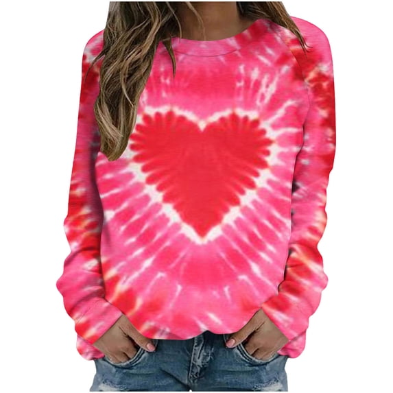 ShomPort Womens Tie Dye Sweatshirts Long Sleeve Round Neck Color Block Print Casual Pullover Tops