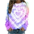 thumbnail image 1 of ShomPort Womens Tie Dye Sweatshirts Long Sleeve Round Neck Color Block Print Casual Pullover Tops, 1 of 3