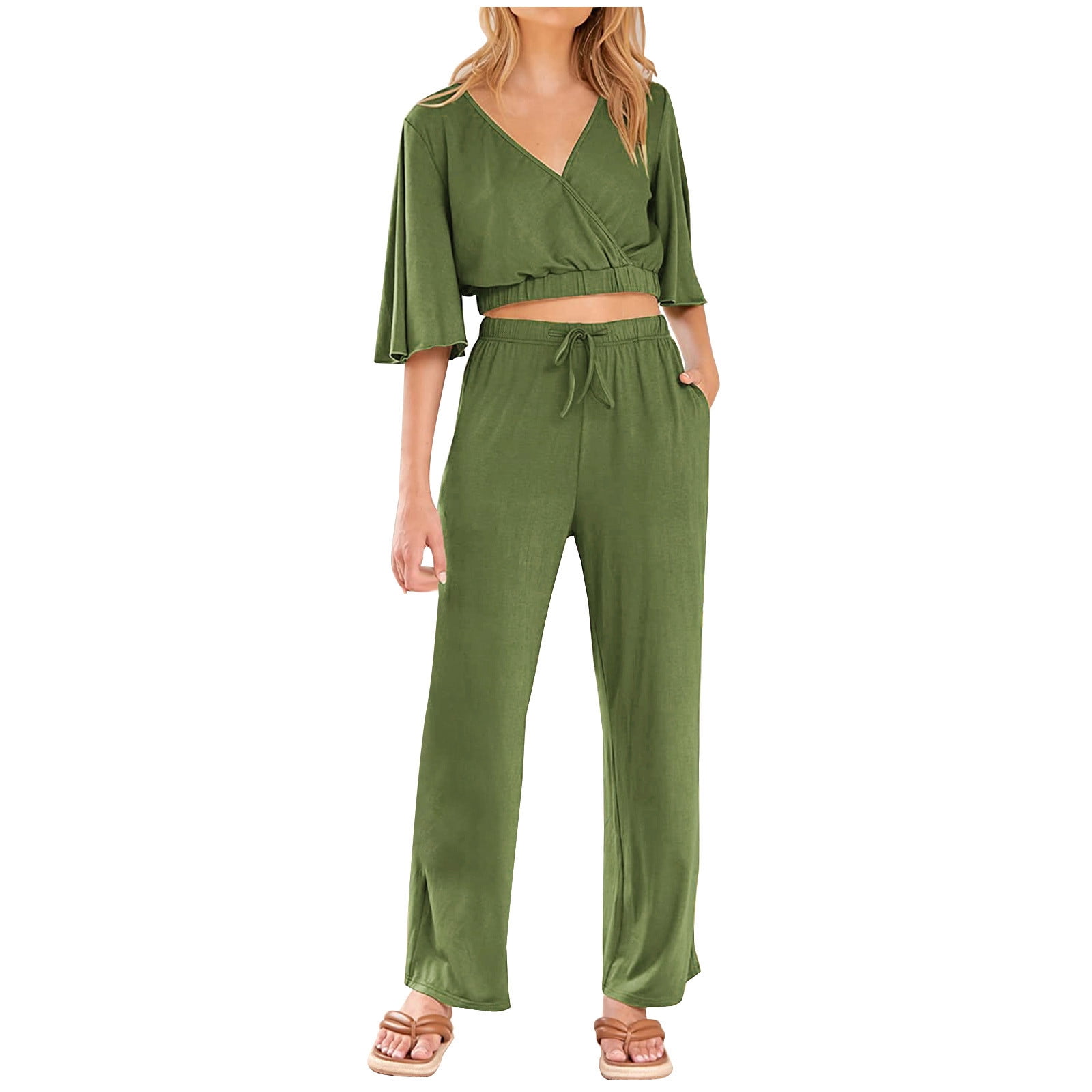 Long Sleeves Crop Top 2 Two Piece Set Women main image 1