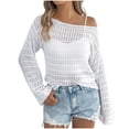 thumbnail image 1 of ShomPort Womens Vacation Tops Crochet Long Sleeve Hollow Out Knit Cover up Pullover Tops Summer Spring, 1 of 7