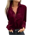 thumbnail image 1 of ShomPort Womens Velvet Button Down Shirt Vintage Collared Long Sleeve Shirt with Pockets Regular & Plus Size, 1 of 7