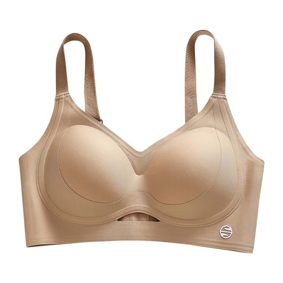 ShomPort Womens Wirefree Underwear Soft Rubber Strips Fixed Cup Regular Straps Seamless Push Up Athletic Bras