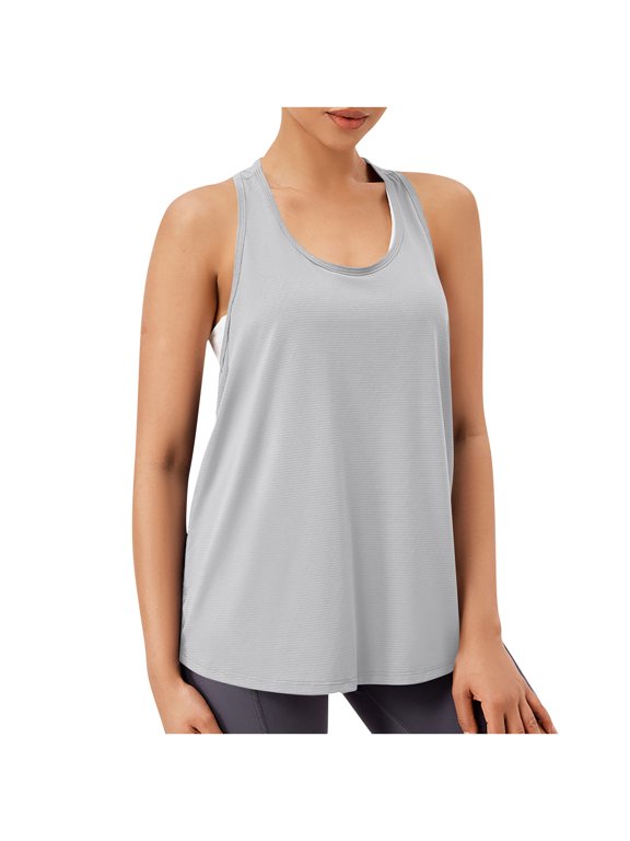 Womens Workout Tank Tops Mesh Quick Dry Scoop Neck Racerback Loose Blouses Solid Color Breathable Casual Running Activewear