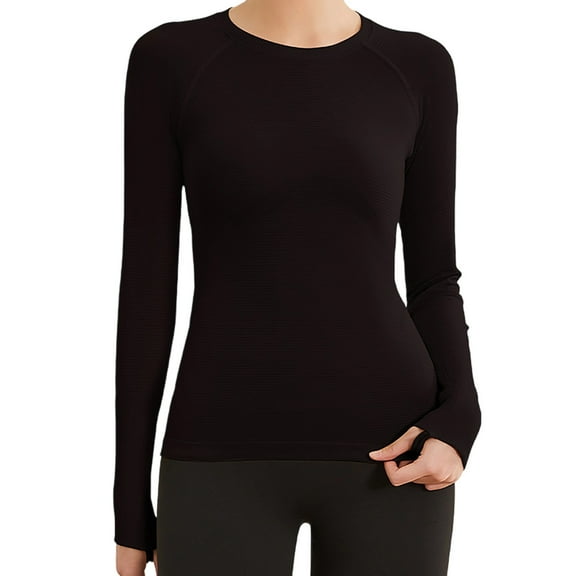 ShomPort Womens Yoga Tops Long Raglan Sleeve Crewneck Quick-Dry Undershirt with Thumb Holes Breathable Athletic Seamless Blouses