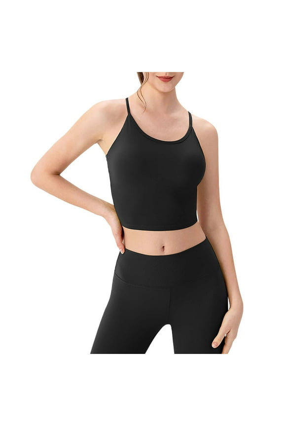Workout Tank Tops for Womens Crisscross Back Spaghetti Strap Stretchy Crop Camisole Casual Summer Built in Bra Blouses