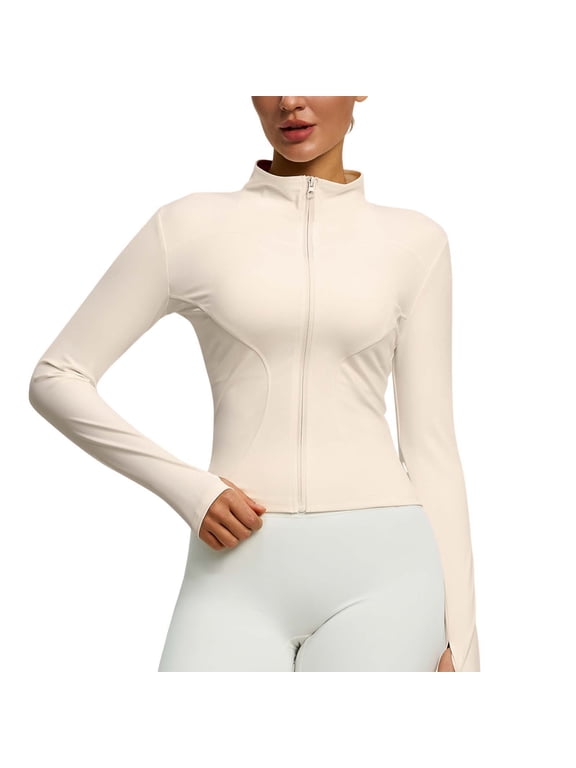 Yoga Coats for Womens Stand Collar Long Sleeve Zipper Stretchy Slim Jackets Lightwieght Workout Cozy Tops with Thumb Hole