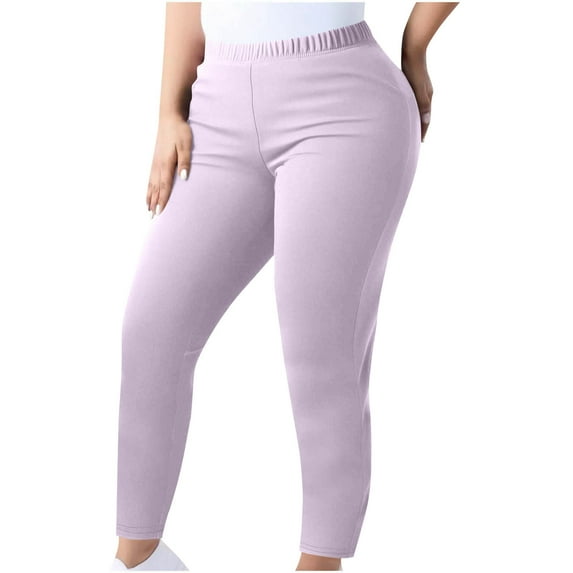 ShomPortWomen's Plus Size Yoga Leggings Breathable Lightweight Elastic Waist Stretch Soild Color Jogger Trousers