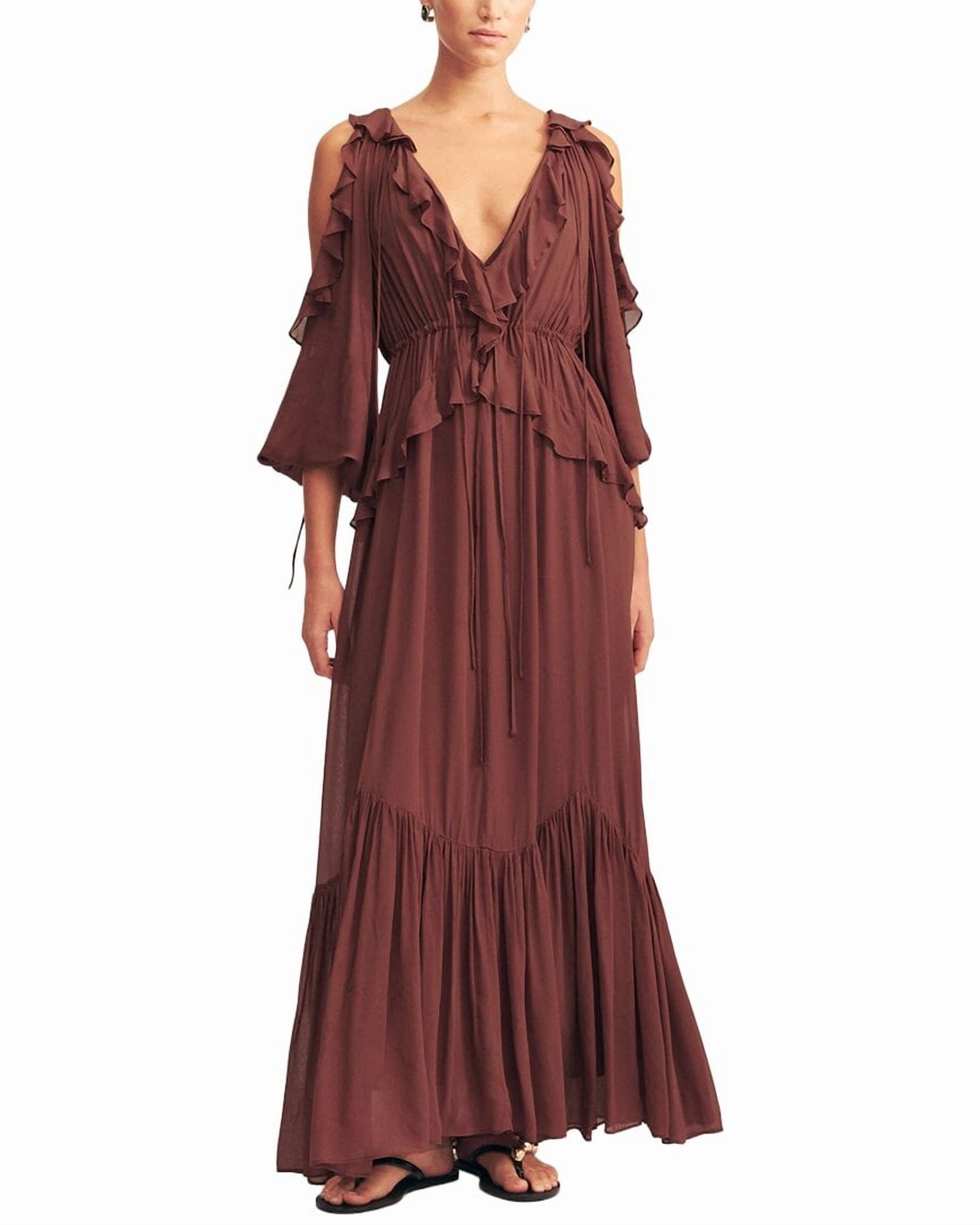 Shona Joy - Blair Ruffle Drawstring Maxi Dress - Cocoa