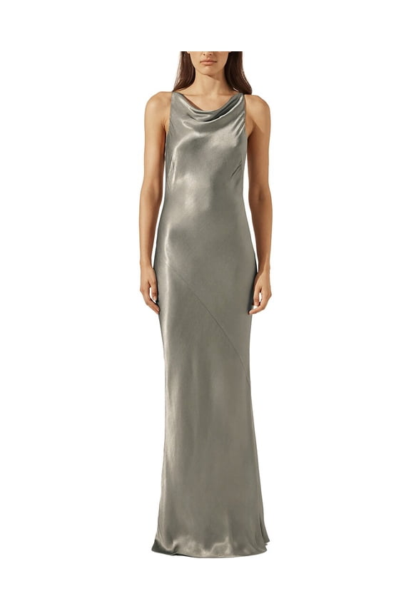 womens La Lune High Neck Cowl Maxi Dress, 6