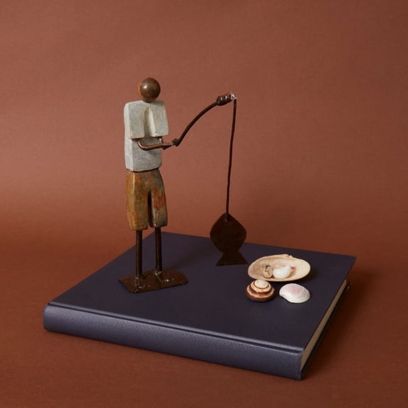 Shona Stone Standing Fishing Sculpture