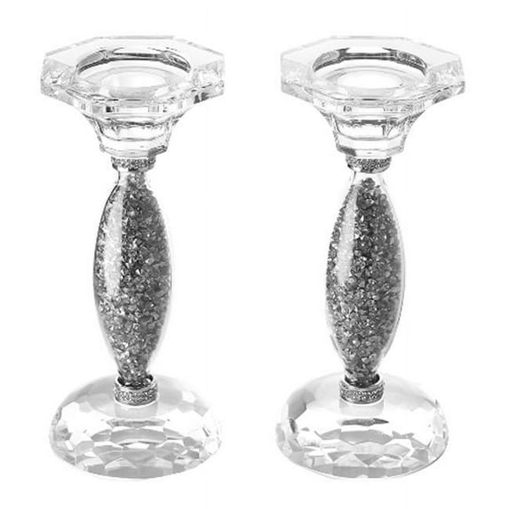 Shonfeld Crystal 151701 6 in. Crystal Candle Stick with Broken Glass Style & Silver - Set of 2