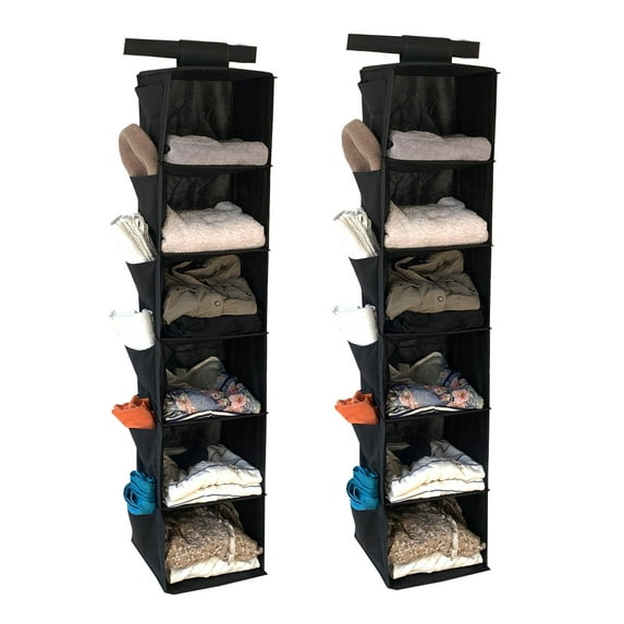 Shonpy 2PC Home Storage Hanging Closet Organizer,Sweater Organizer with 6 Shelves (Black)