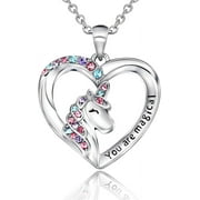 IRELYN Shonyin Unicorn Necklace for Women Girls CZ Stone Heart Pendant Necklace With You Are Magical Message Christmas Birthday Party Jewelry Gift for Daughter Granddaughter Niece