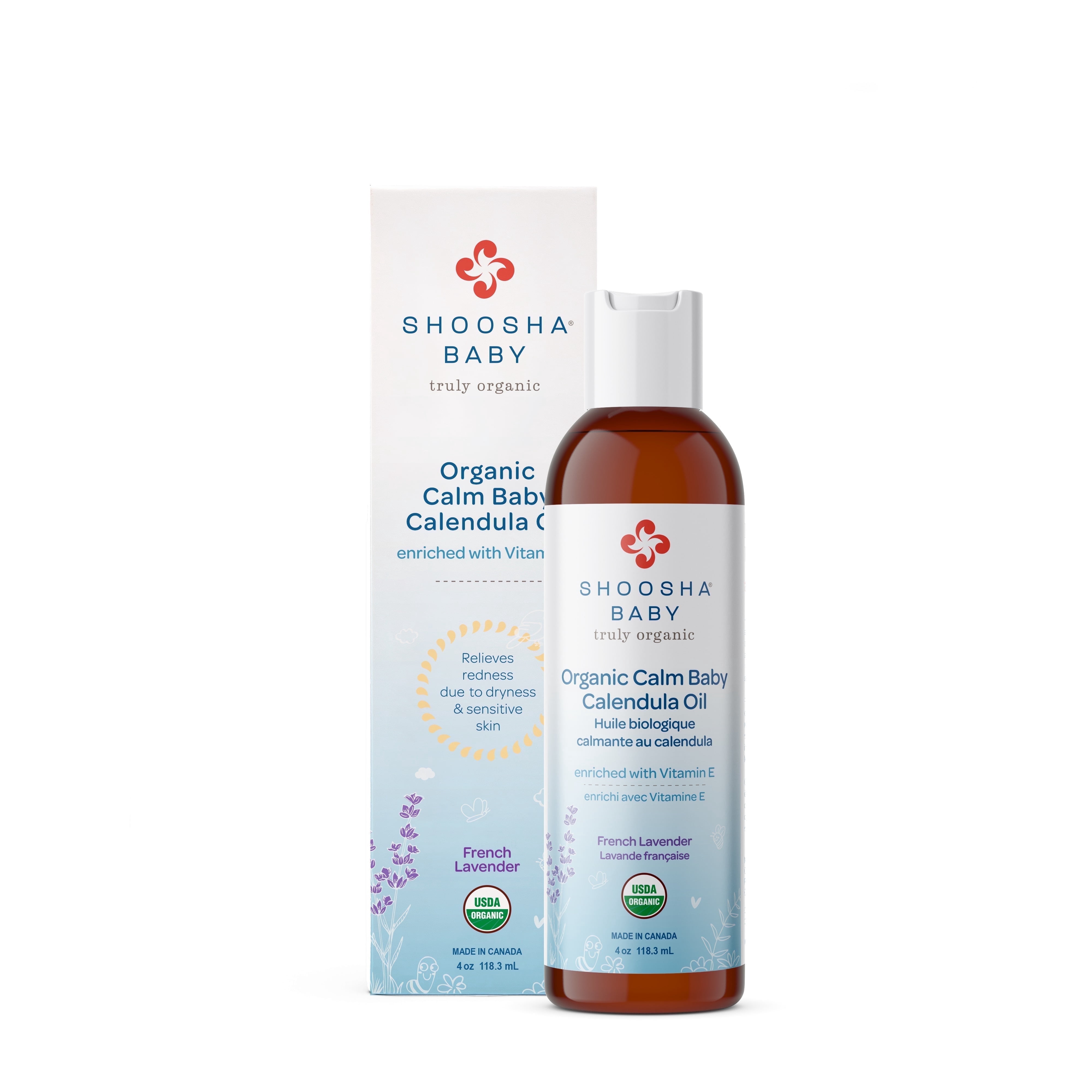 Shoosha USDA-Certified Organic Calendula Oil – French Lavender Scent, for Babies & Toddlers, 4 oz