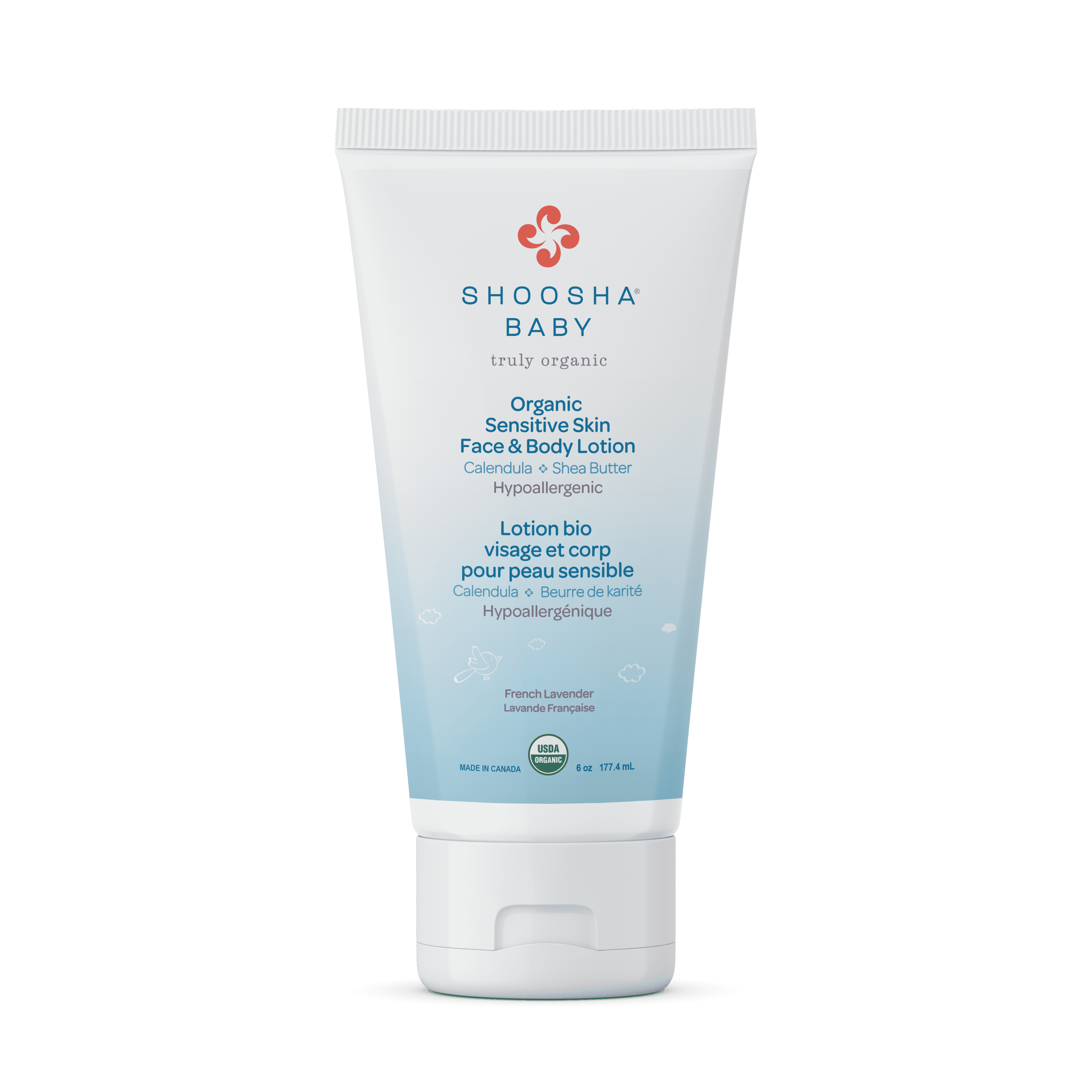 Shoosha USDA-Certified Organic Baby Lotion, French Lavender, Gentle Formula for Delicate Skin, 6 oz