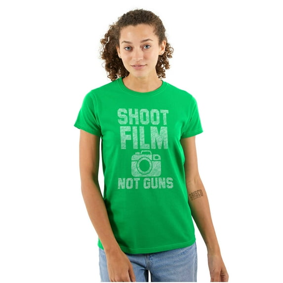 Shoot Film Not Guns Photographer Pun Womens Slim Fit Graphic Tee Brisco Brands X