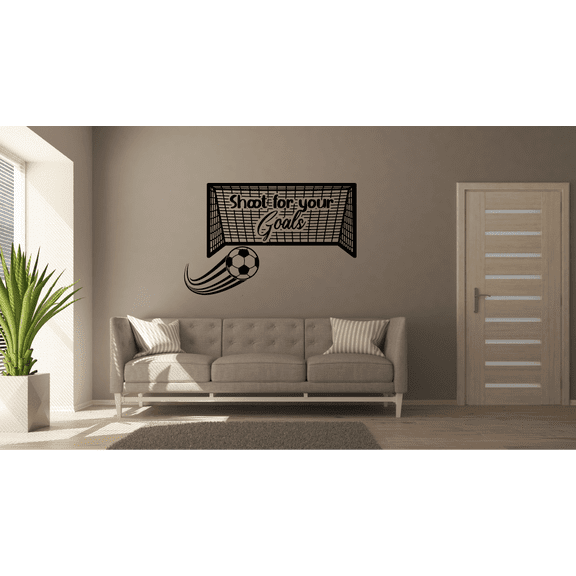 Shoot For Your Goals Quote Soccer Player Athlete Quotes Wall Sticker for Nursery Bedroom Children Kids World Cup Sport Fans Rooms Home Art Murals Decals Decor Vinyl Decoration Size (16x20 inch)