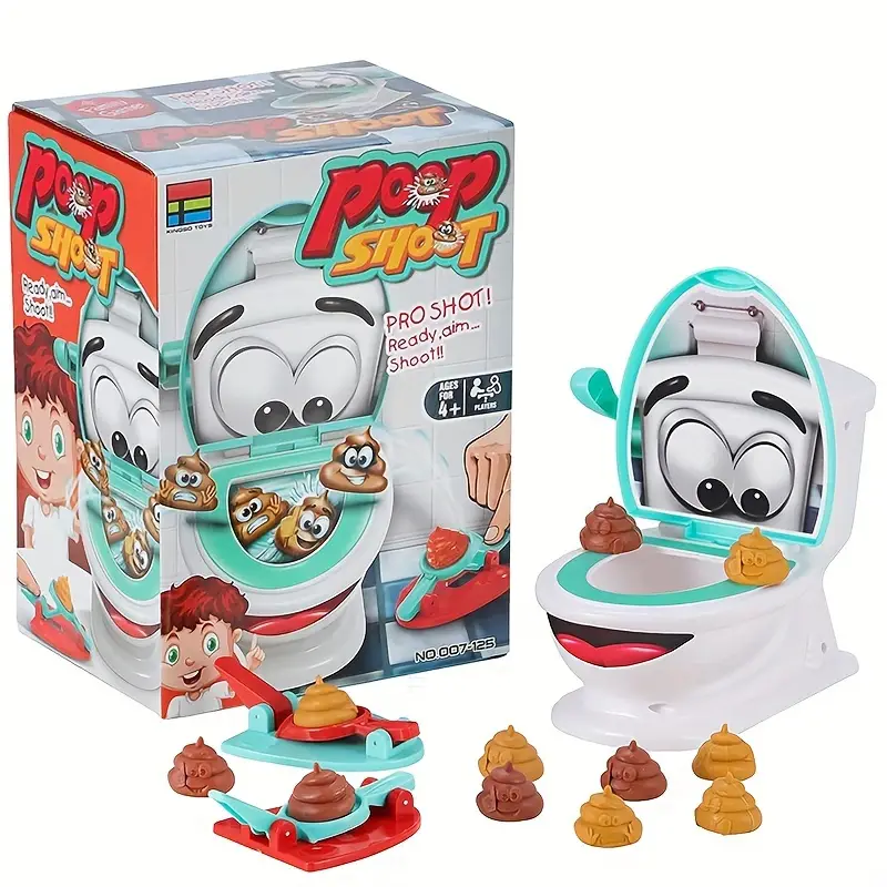 Shoot The Poop - Creative Family Game - Fast and Frenzied Launch Poop Game - Includes One Toilet Bowl, 2 Dexterity Launchers, 12 Soft Plastic Toy Poops - Gift for Kids 3 4 5 6 7 8 Year Old