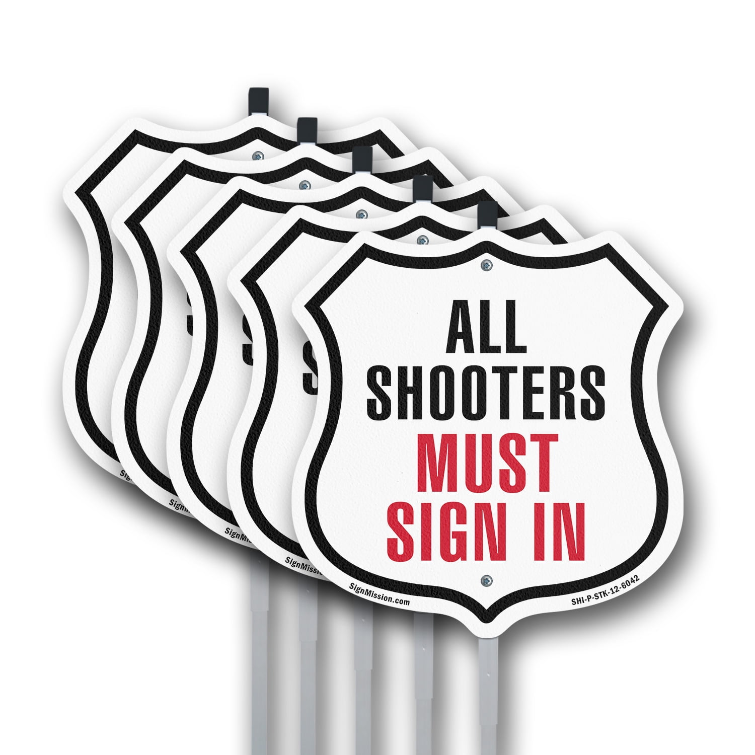 All Shooters Must Sign In (5 Pack) 12 inch X 12 inch Shield Shaped Rust ...