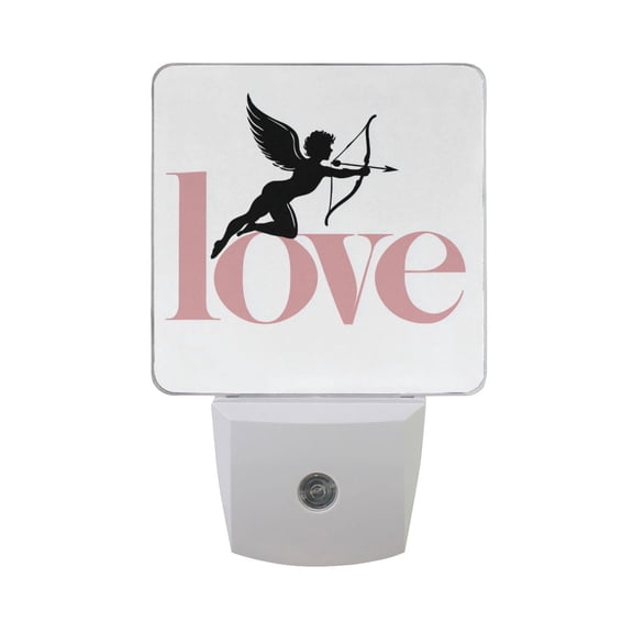 Shooting Angel with Love Sign Valentine LED Night Light Sensor Lamp Plug-in Adjustable Brightness 2 Pack