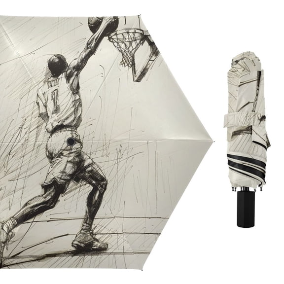 Shooting Basketball Sketch Compact Sun Umbrella Windproof Travel Umbrellas for Rain Strong Portable UV Protection
