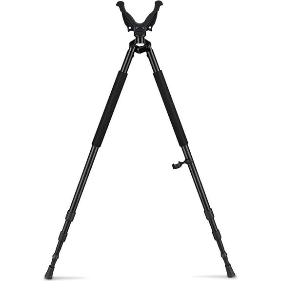 Shooting Bipod with 360° V-Yoke Rest, Twist Lock, Lightweight Aluminum Hunting Bipod Rest, Spike Feet & Foam Bipod for Stability, Adjustable 30-61 inch, Black