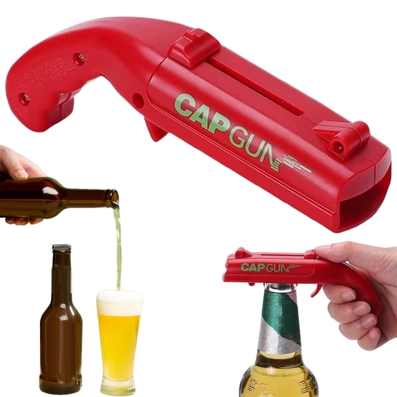 Shooting Bottle Opener with Cap Launcher, Fun Beer Opener Toy, Creative Gadget for Parties, Outdoor Bbq, Camping, Gift for Men, Dad, Husbands, Beer Lovers for Father‘S Day, A Gun Bottle Opener